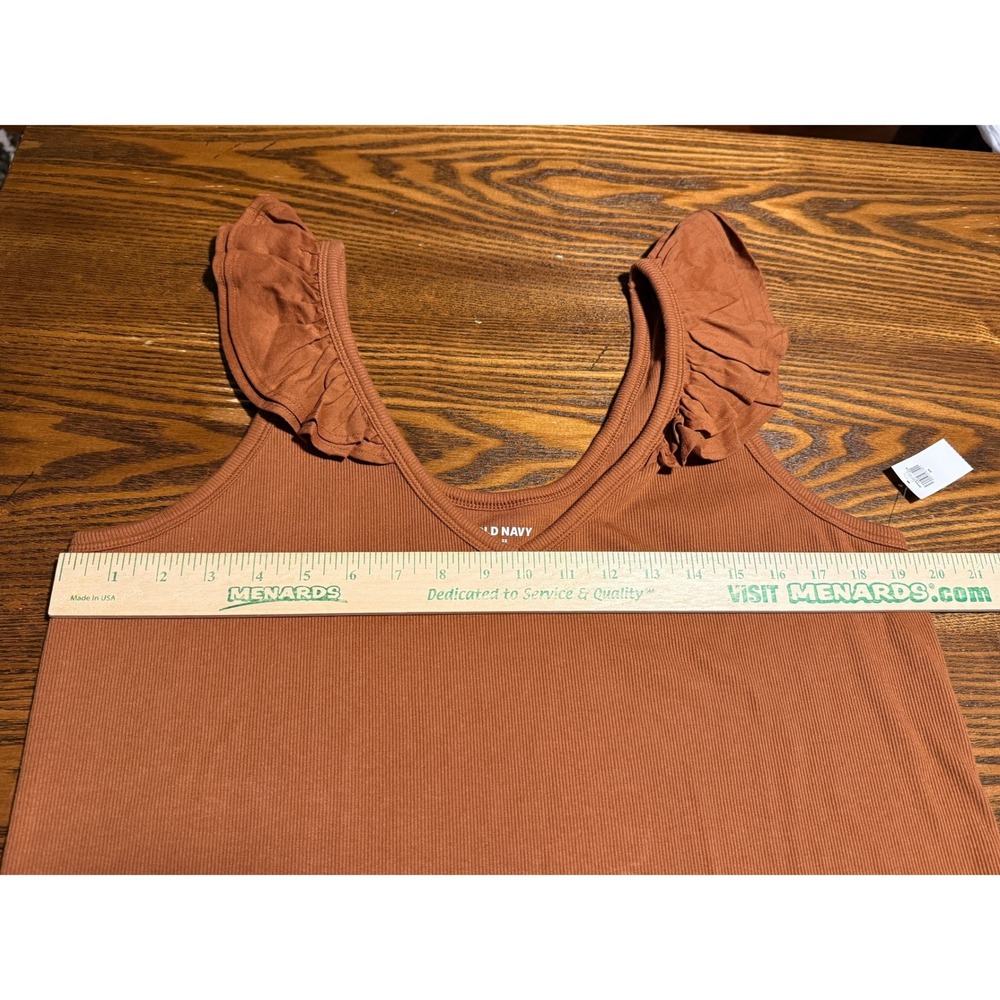 New Old Navy Womens 2X Ribbed Ruffle trim Knit Tank Top Plus Size Chestnut brown - Picture 6 of 15